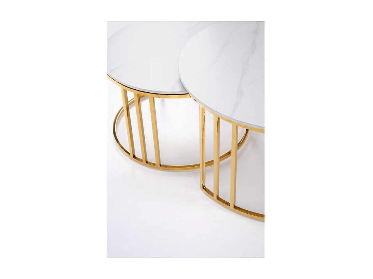 Set di 2 tavolini tondi Pansy in marmo bianco e oro