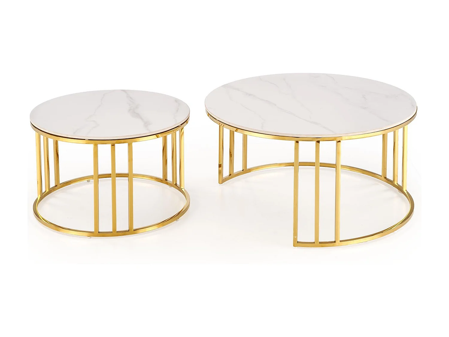 Lote de 2 mesas de centro redondas Pansy de mármol dorado y blanco