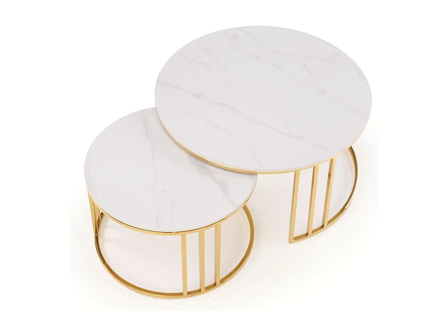 Lote de 2 mesas de centro redondas Pansy de mármol dorado y blanco