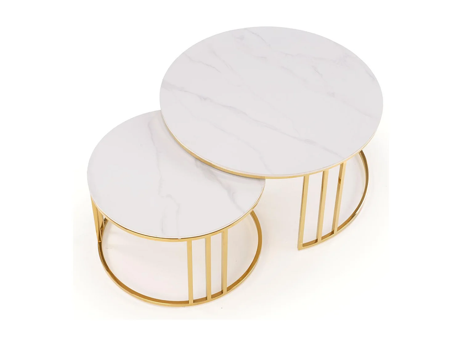 Set di 2 tavolini tondi Pansy in marmo bianco e oro
