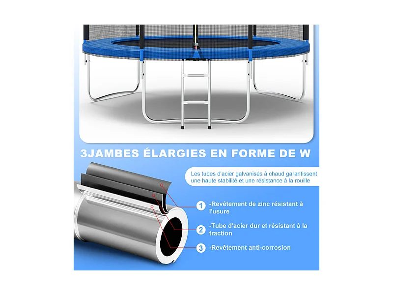Trampoline avec filet de sécurité 305 cm - Jouet pour enfants pour le sport, la maison et l'extérieur Avec base sécurisée et protection anti-rouille