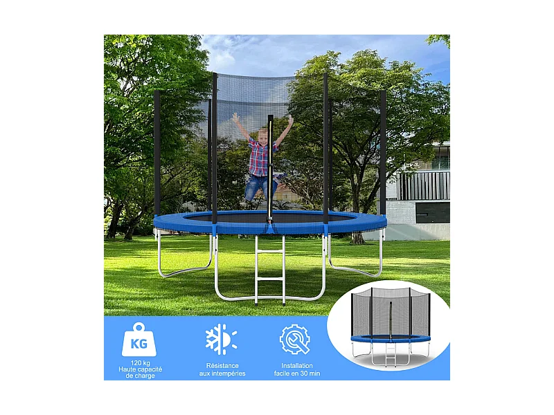 Trampoline avec filet de sécurité 305 cm - Jouet pour enfants pour le sport, la maison et l'extérieur Avec base sécurisée et protection anti-rouille