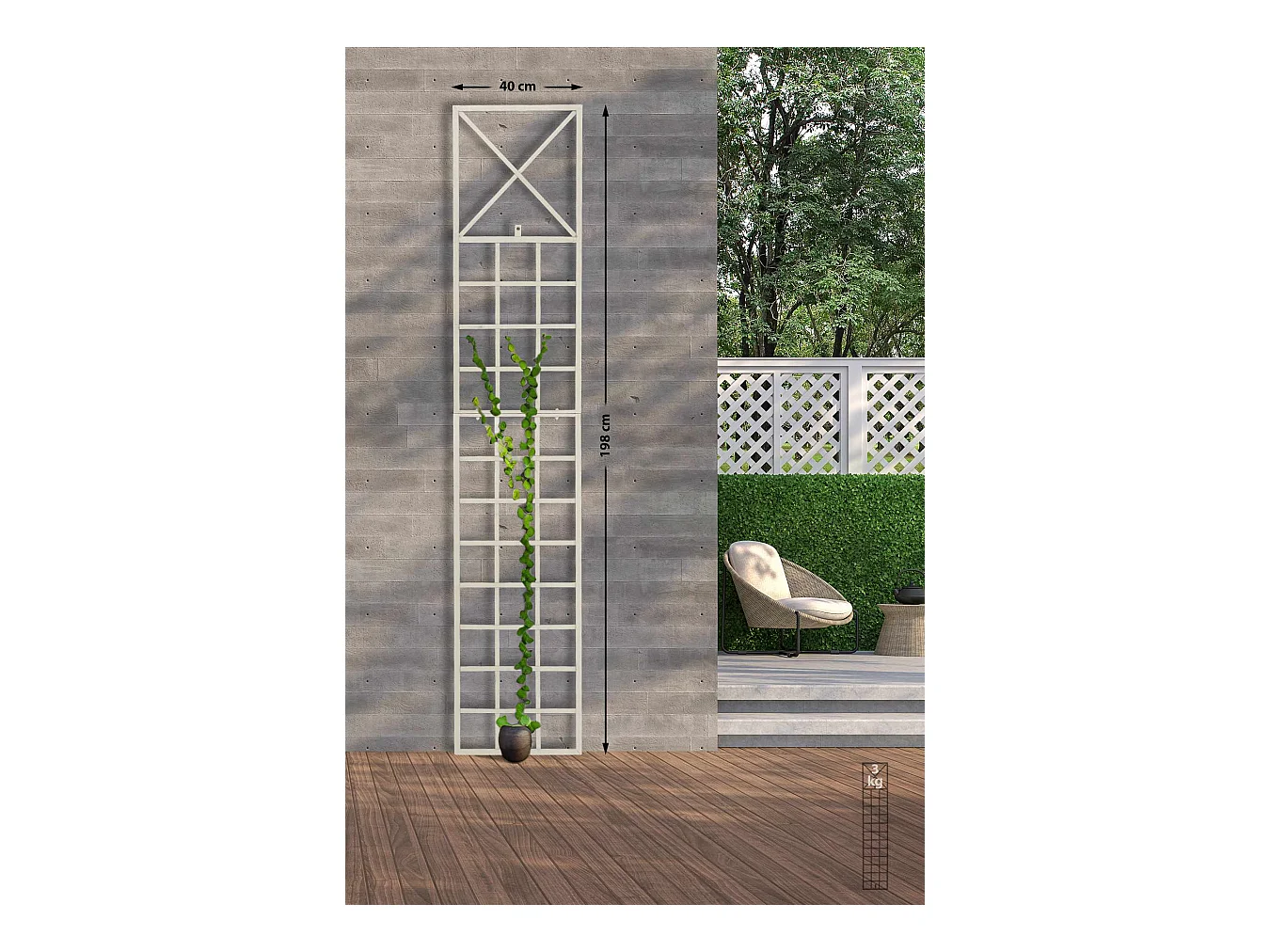 Set de 2 treillis métal crème 40 x 1 x 198 cm 10_0003849