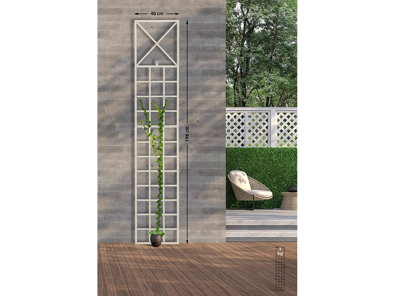 Set de 2 treillis métal crème 40 x 1 x 198 cm 10_0003849