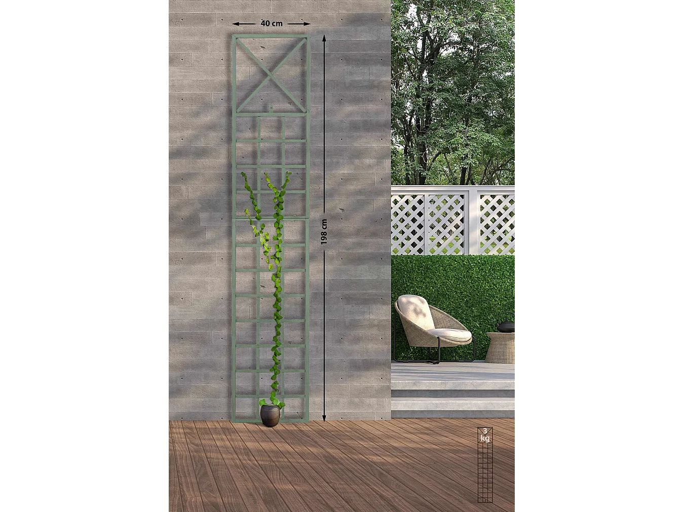 Set de 2 treillis métal argentée 40 x 1 x 198 cm 10_0003850