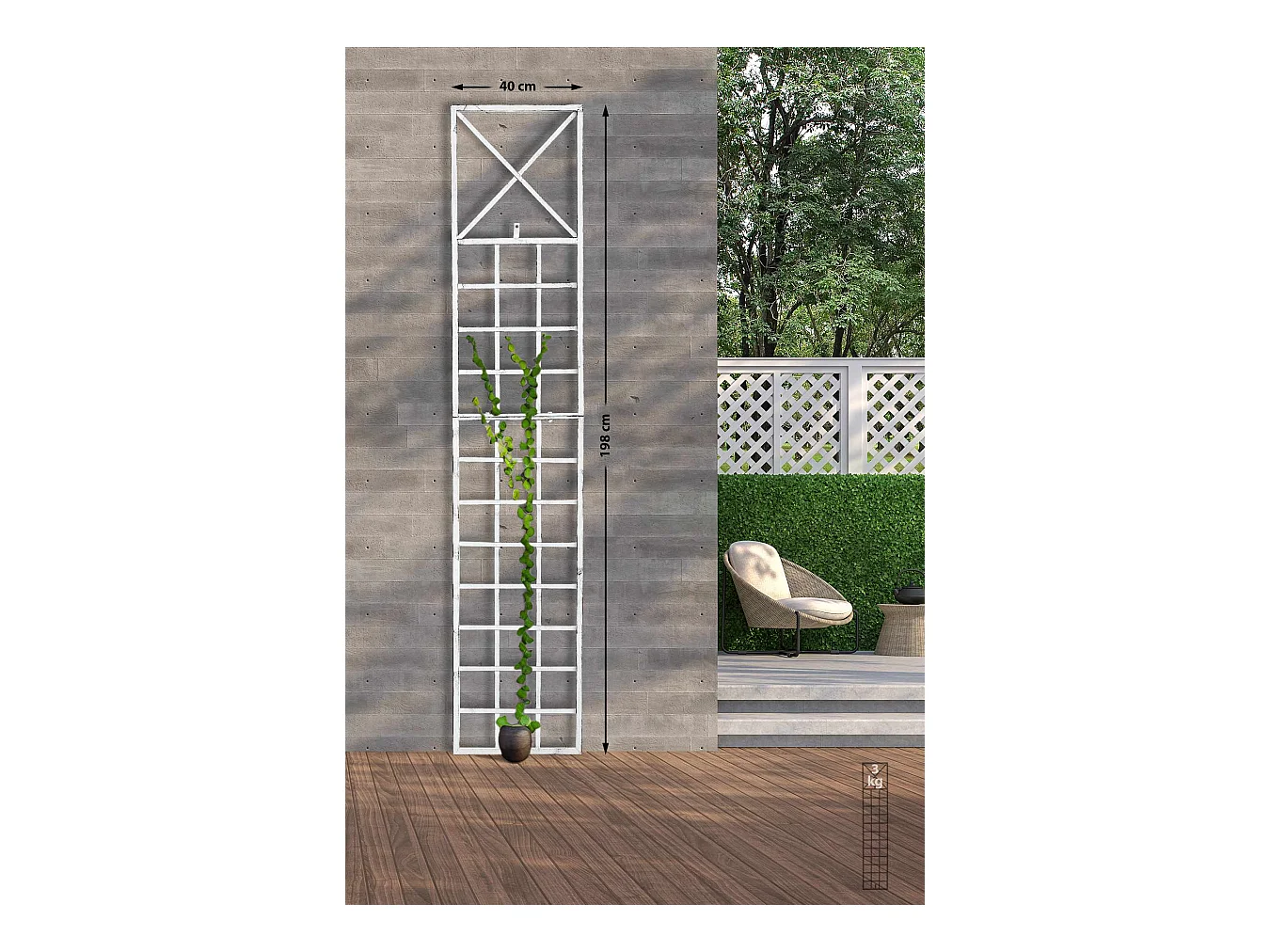 Set de 2 treillis métal blanche 40 x 1 x 198 cm 10_0003847