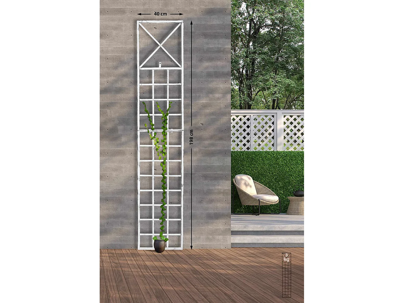 Set de 2 treillis métal blanche 40 x 1 x 198 cm 10_0003847