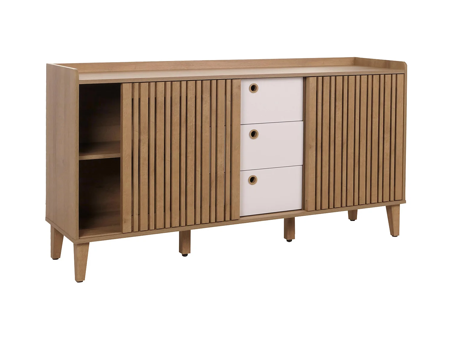 Buffet avec 4 compartiments de rangement et 3 tiroirs en bois de manguier 81x150x40 cm 04_0005998