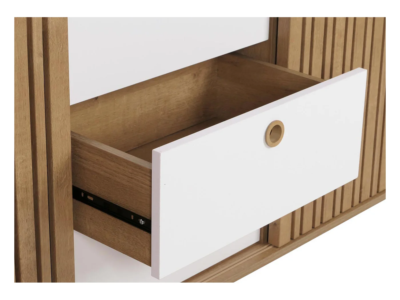 Buffet avec 4 compartiments de rangement et 3 tiroirs en bois de manguier 81x150x40 cm 04_0005998