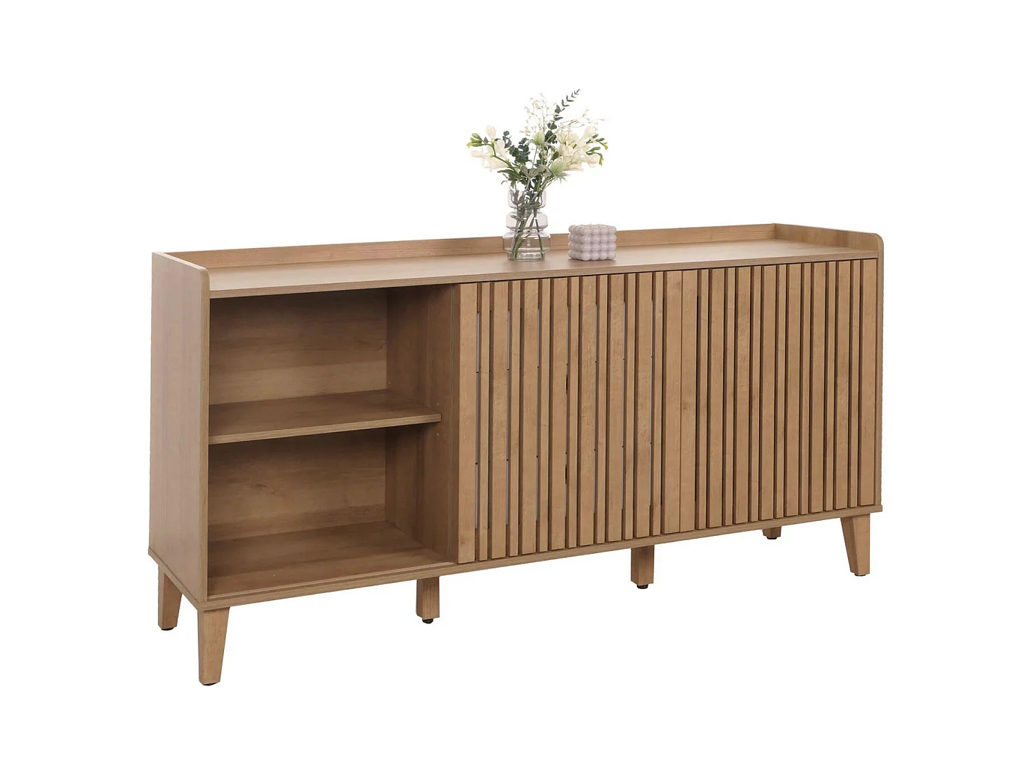 Buffet avec 4 compartiments de rangement et 3 tiroirs en bois de manguier 81x150x40 cm 04_0005998