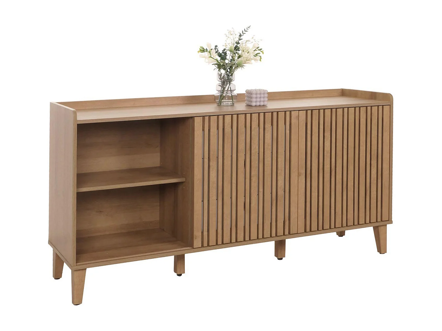 Buffet avec 4 compartiments de rangement et 3 tiroirs en bois de manguier 81x150x40 cm 04_0005998