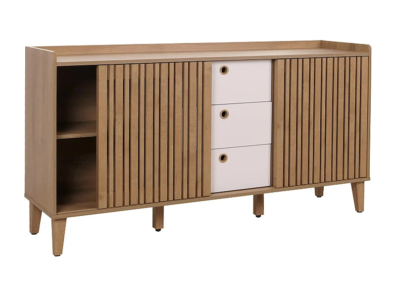 Buffet avec 4 compartiments de rangement et 3 tiroirs en bois de manguier 81x150x40 cm 04_0005998