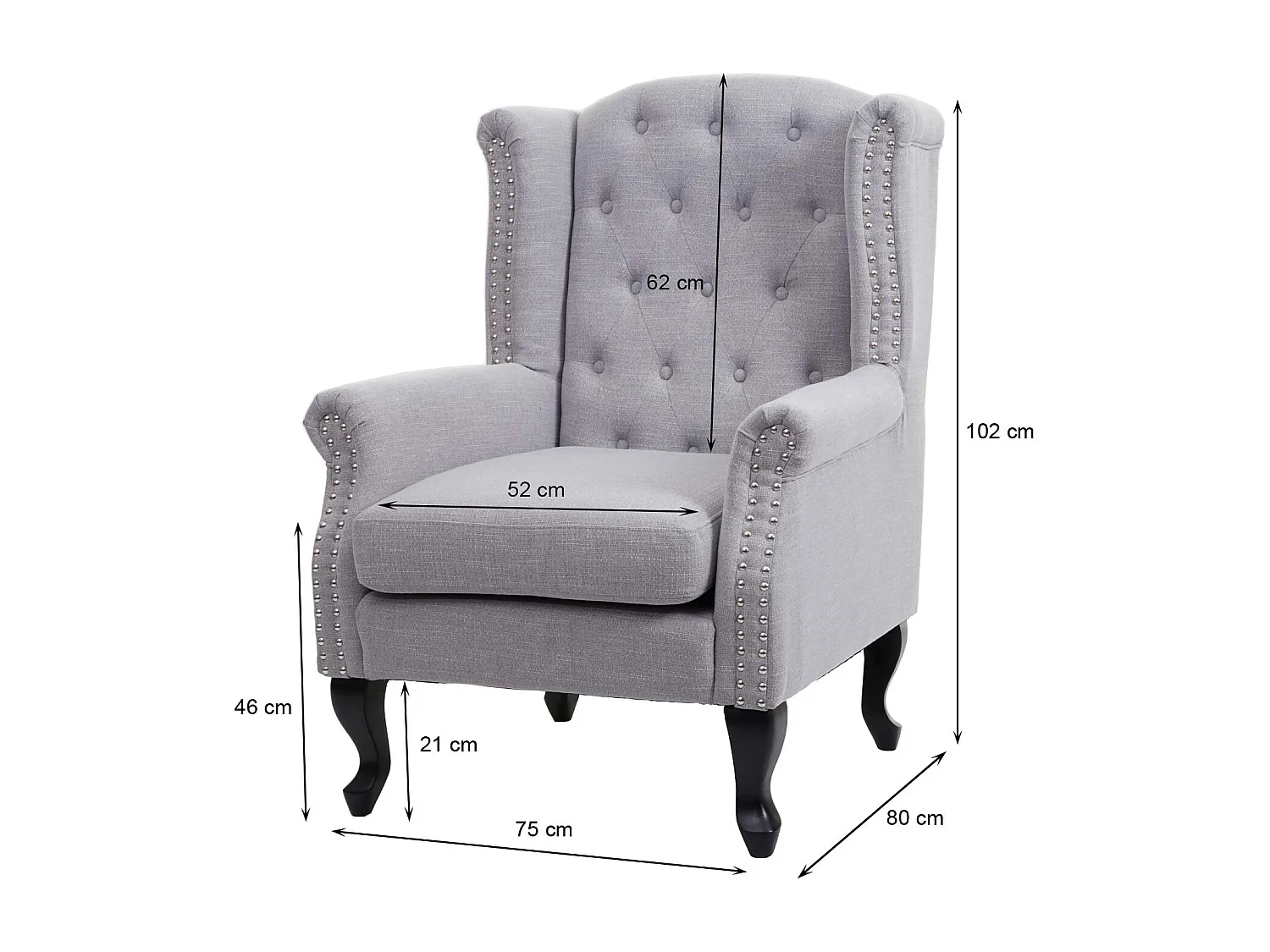 Fauteuil chesterfield fauteuil relaxation tissu grise 75 x 80 x 102 cm 04_0003085