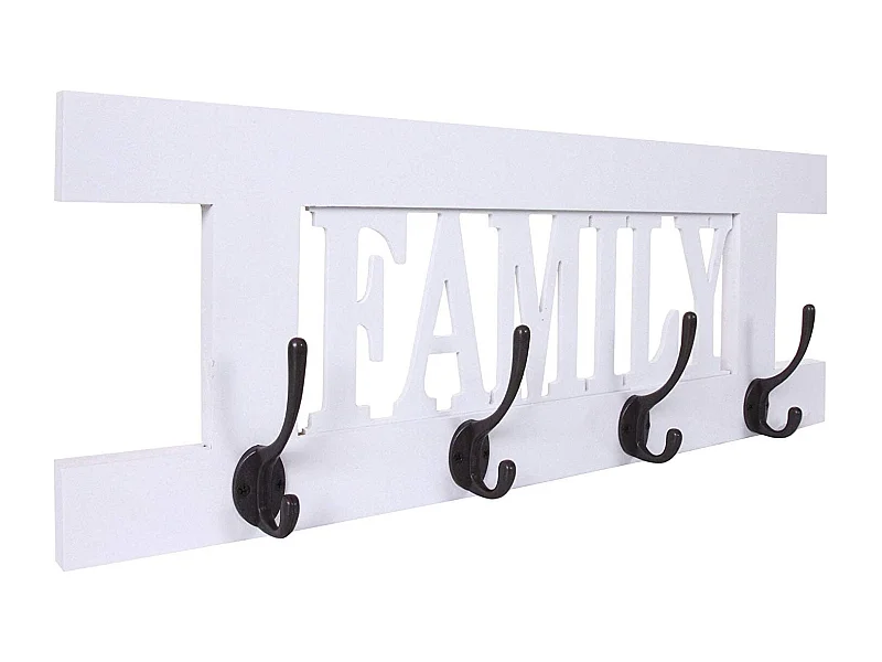 Porte-manteau mural patère en bois blanche 60 x 1.5 x 20.5 cm MED04064