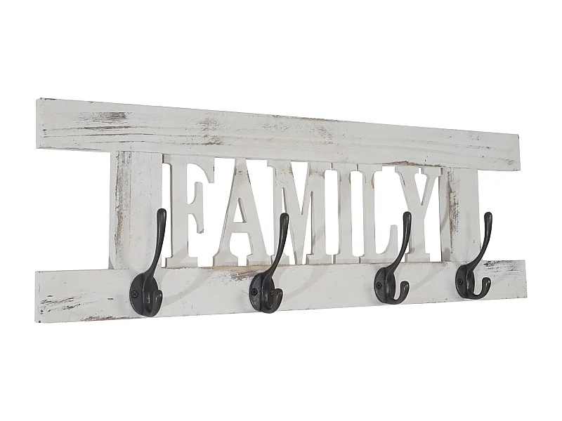 Porte-manteau mural patère en bois blanche 60 x 1.5 x 20.5 cm MED04050