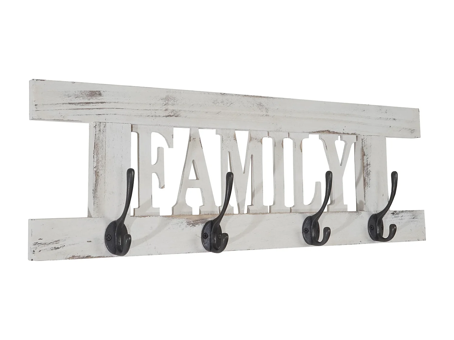 Porte-manteau mural patère en bois blanche 60 x 1.5 x 20.5 cm MED04050