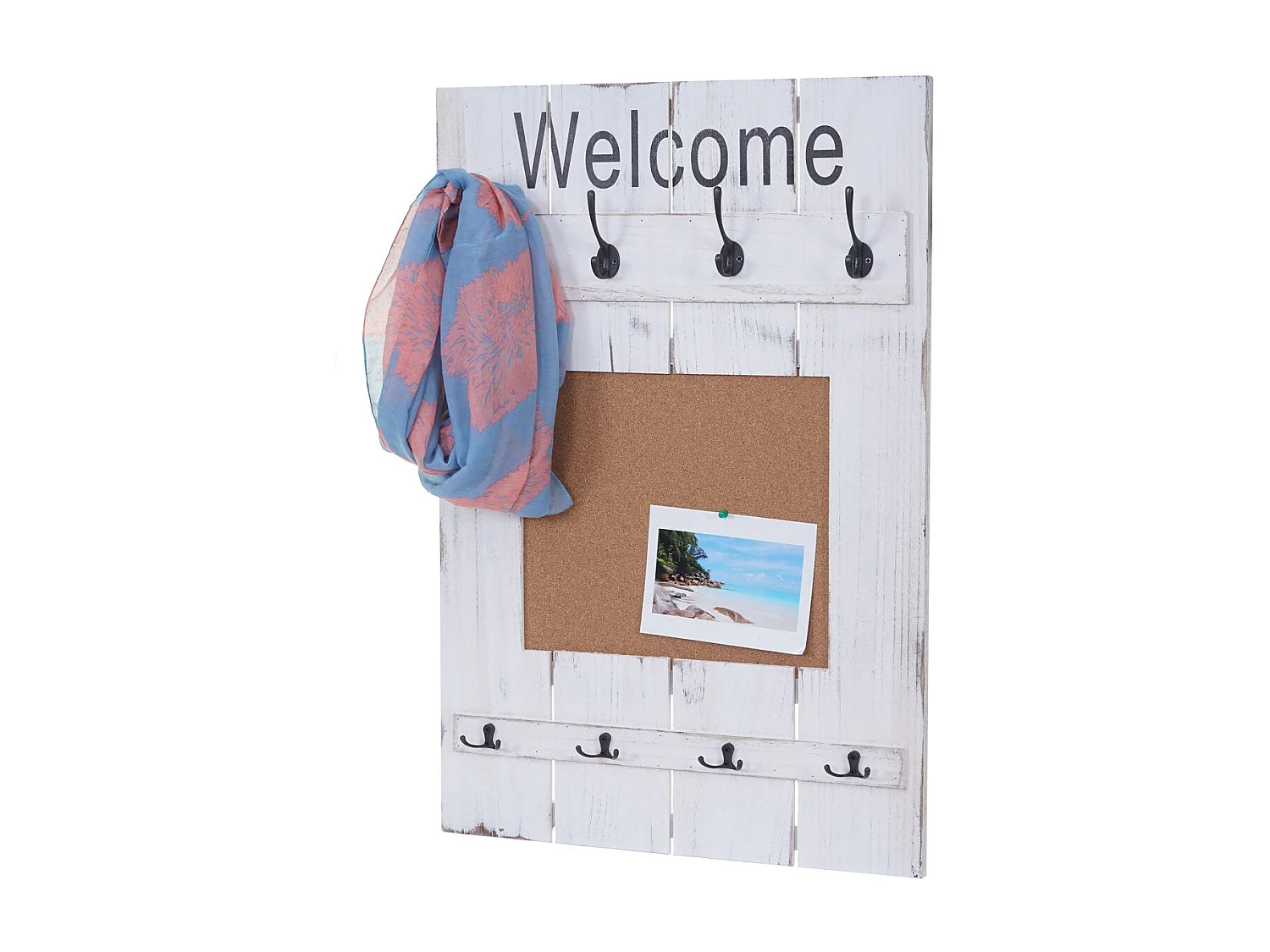 Porte-manteau mural panneau d'affichage bois blanche 60 x 8 x 91 cm 04_0000998