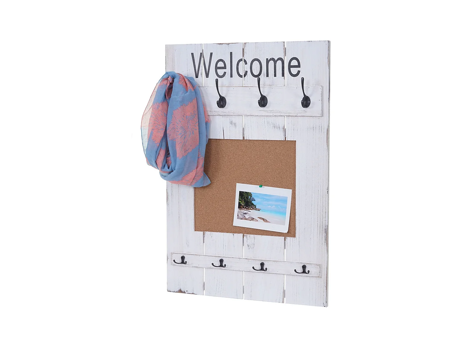 Porte-manteau mural panneau d'affichage bois blanche 60 x 8 x 91 cm 04_0000998