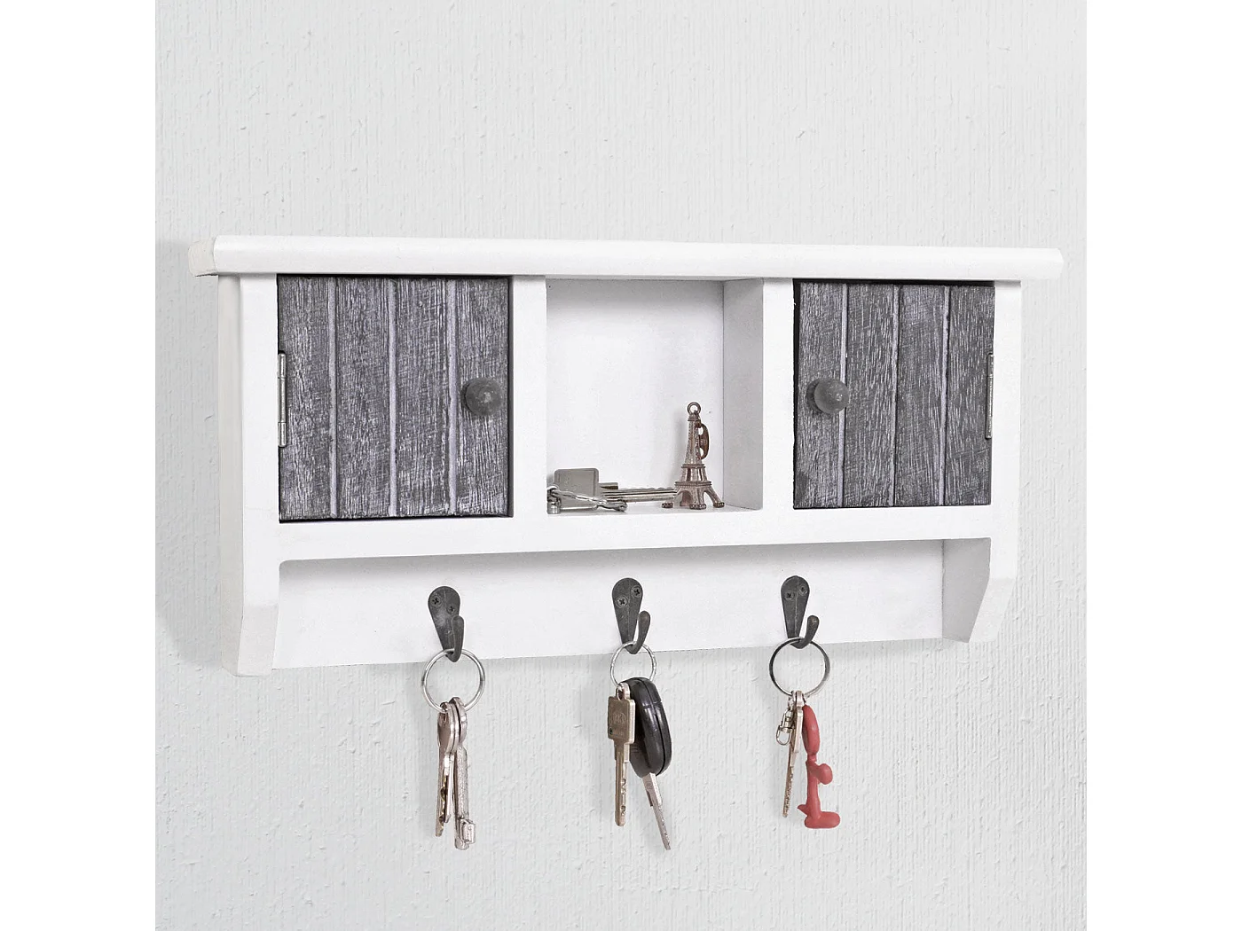 Porte-clés meuble d'entrée mural bois blanche 40 x 8 x 19 cm 04_0003588