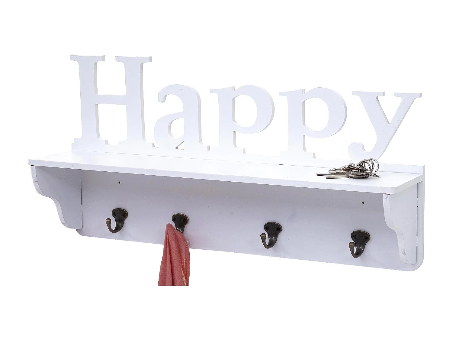 Porte-manteau mural Happy avec bois blanche 60 x 13 x 30 cm 04_0001018