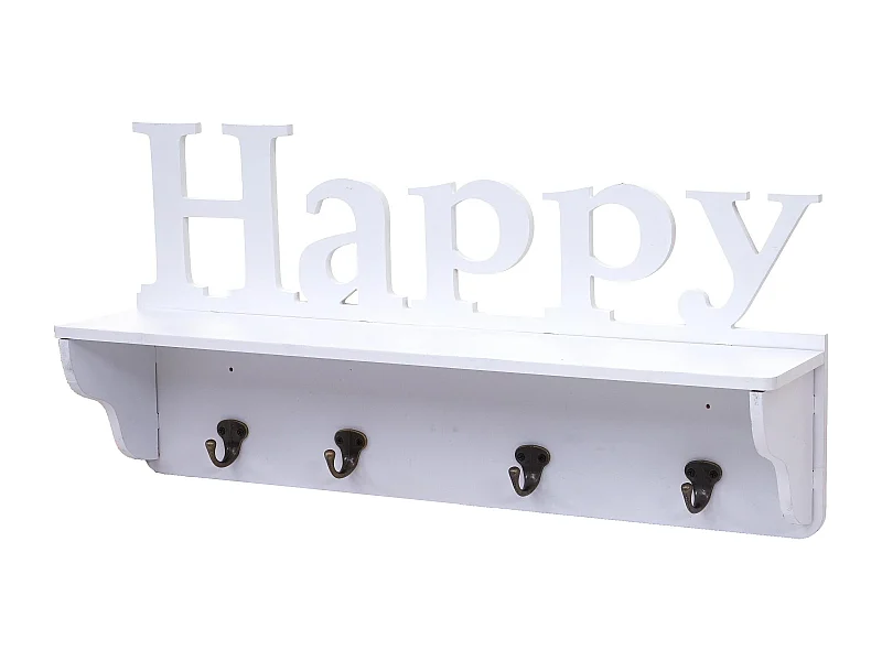 Porte-manteau mural Happy avec bois blanche 60 x 13 x 30 cm 04_0001018