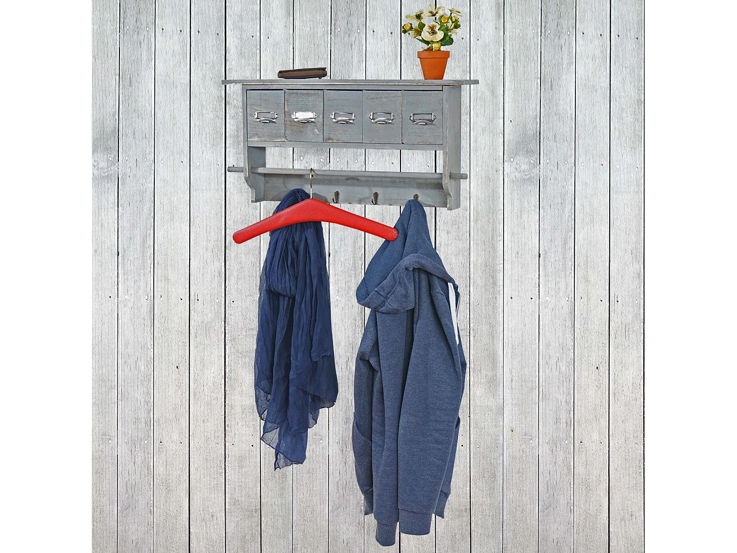 Porte manteau mural étagère grise 65 x 13 x 32 cm 04_0000965