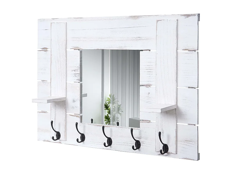 Porte manteau mural miroir bois blanche 90 x 14.5 x 60 cm 04_0000997