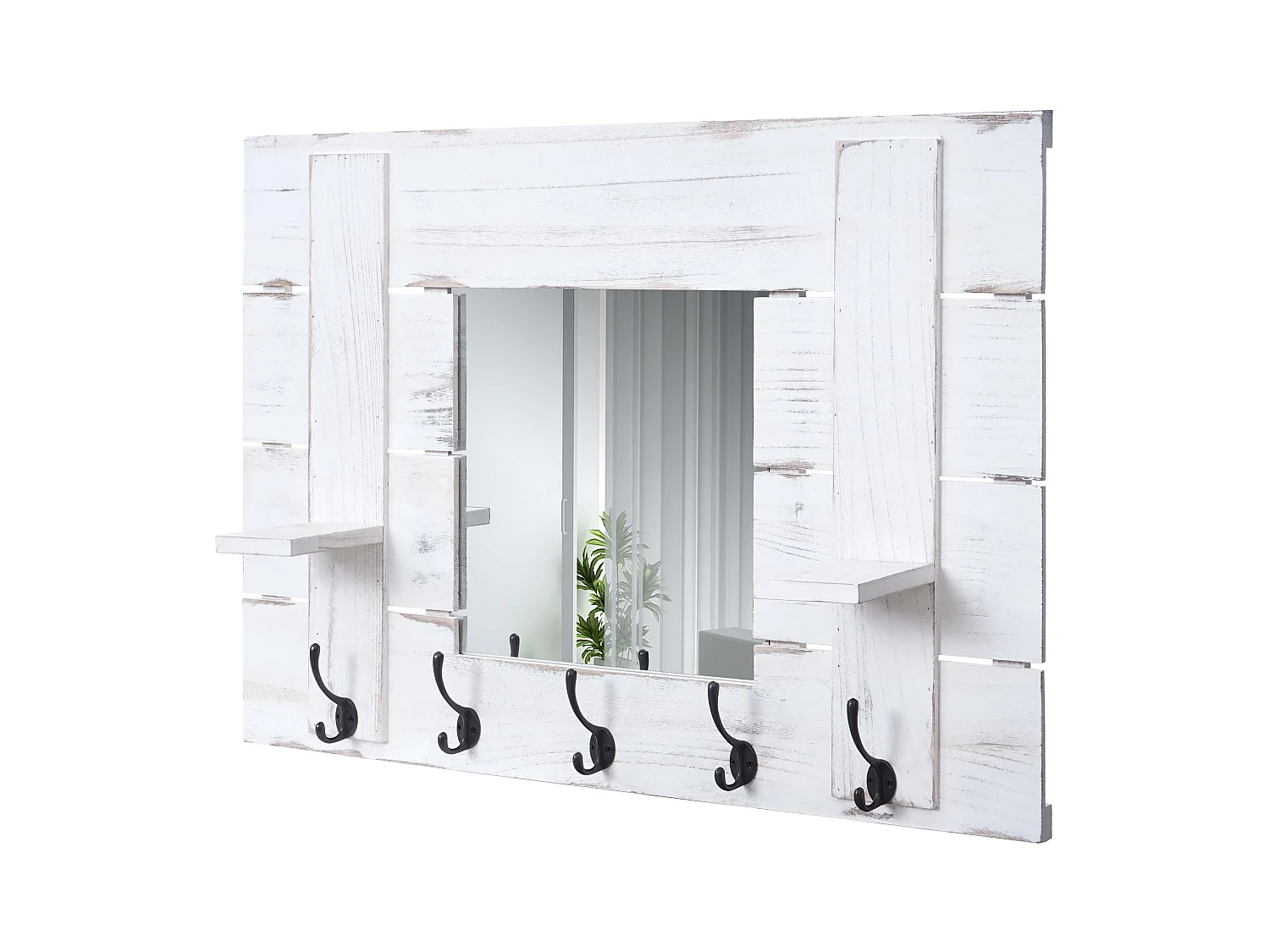 Porte manteau mural miroir bois blanche 90 x 14.5 x 60 cm 04_0000997