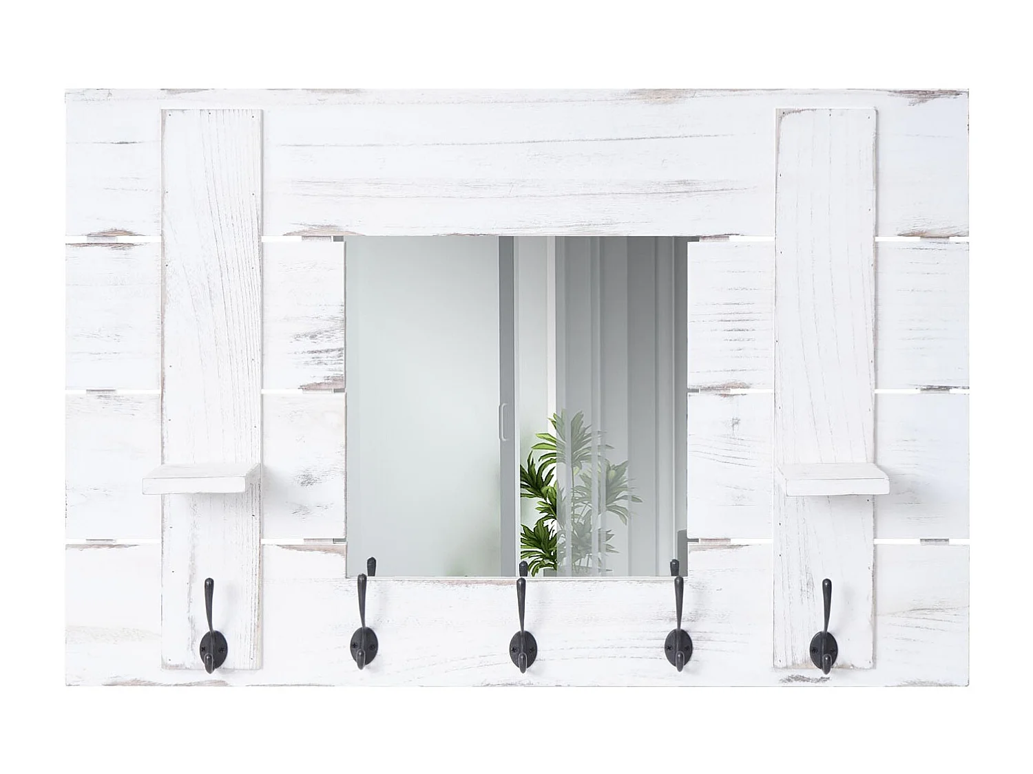 Porte manteau mural miroir bois blanche 90 x 14.5 x 60 cm 04_0000997