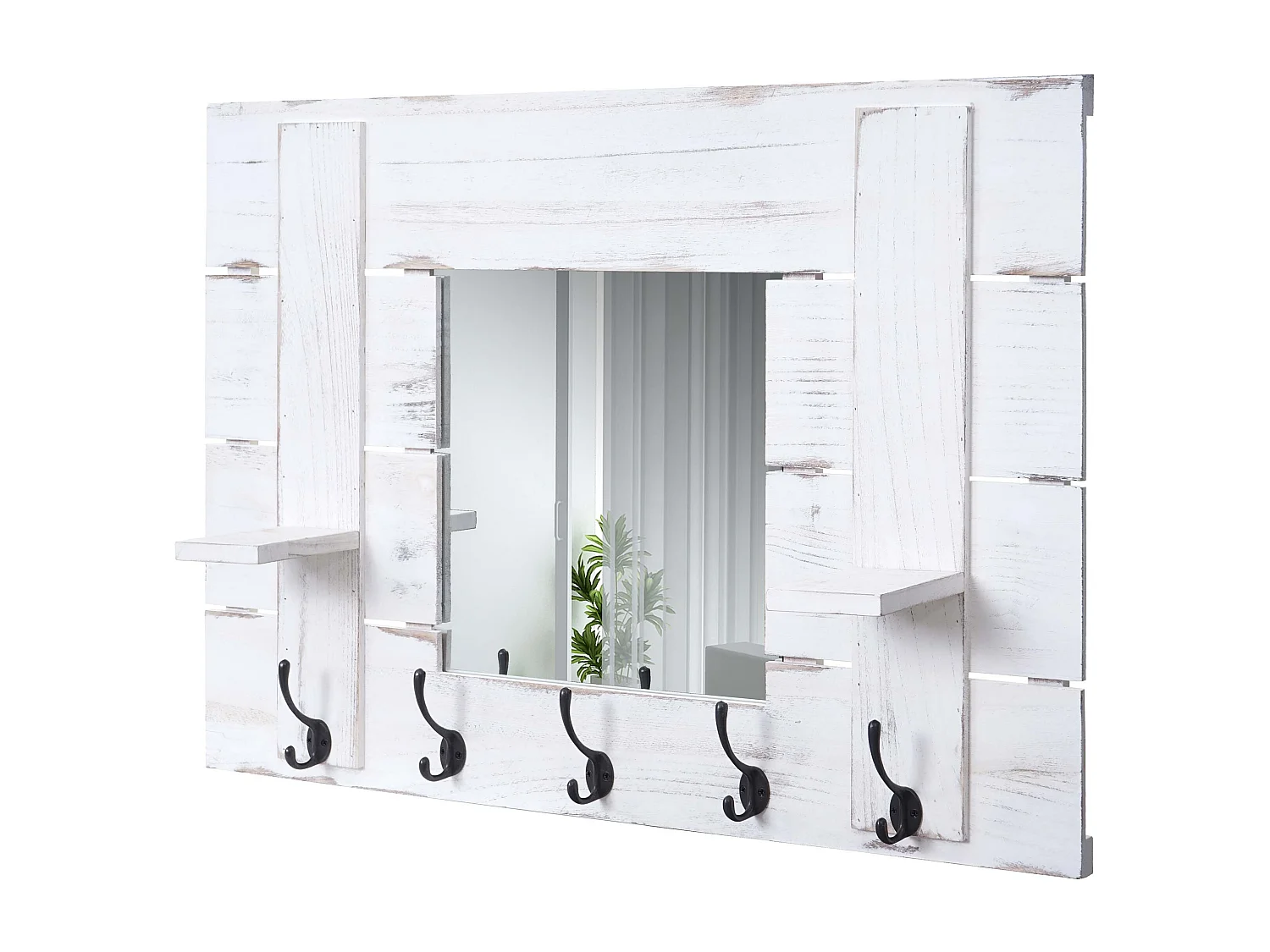 Porte manteau mural miroir bois blanche 90 x 14.5 x 60 cm 04_0000997