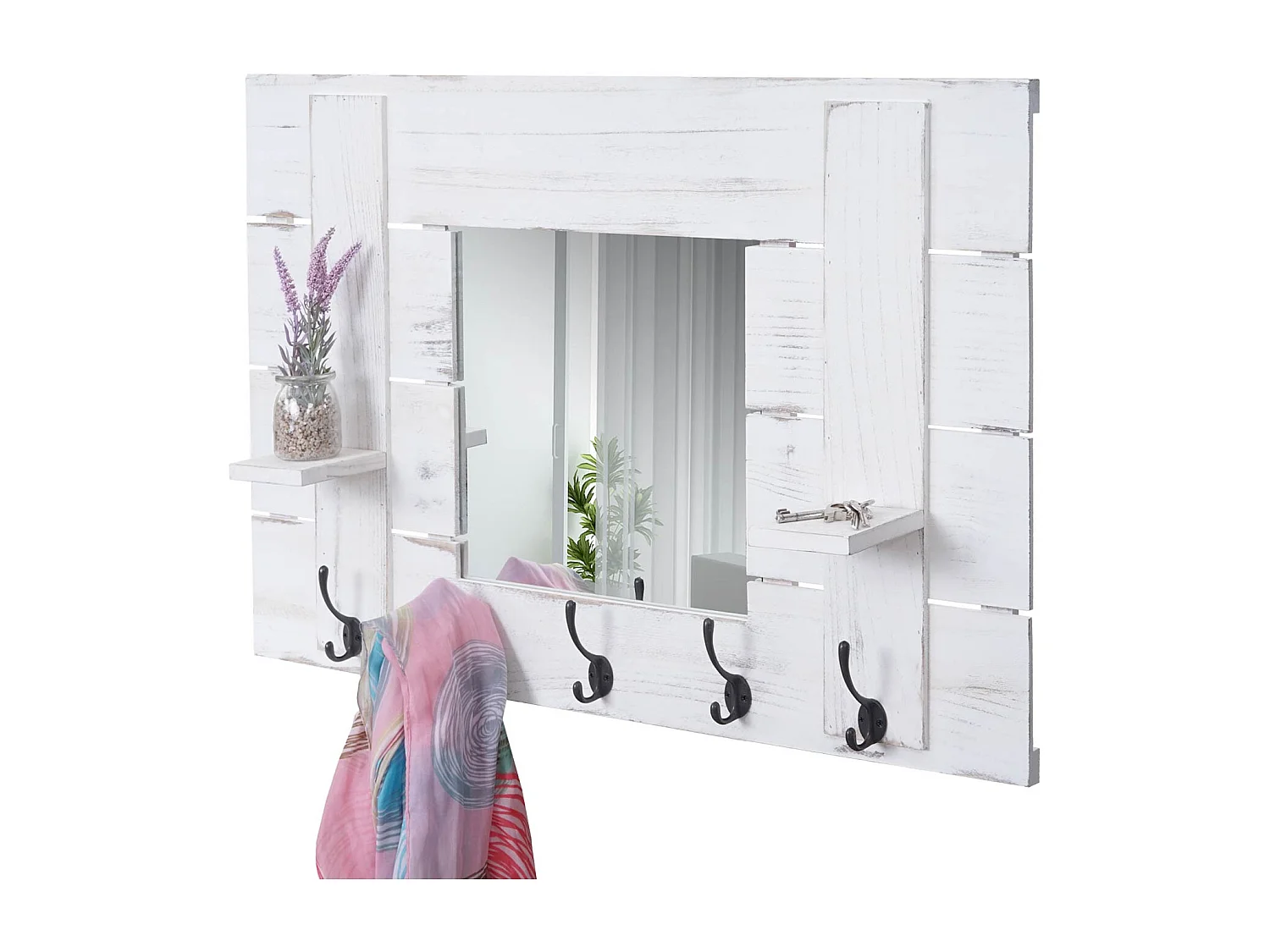 Porte manteau mural miroir bois blanche 90 x 14.5 x 60 cm 04_0000997