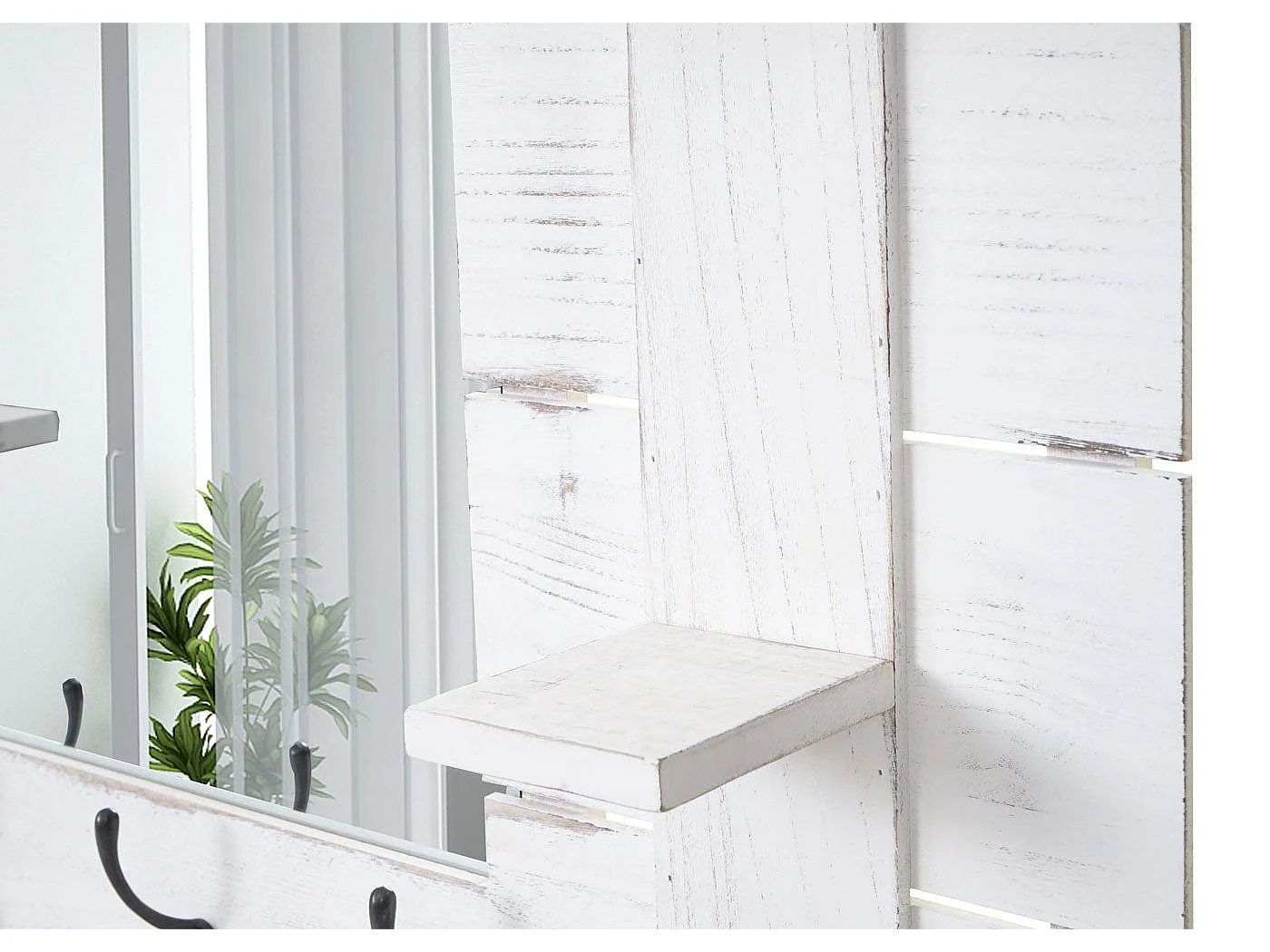 Porte manteau mural miroir bois blanche 90 x 14.5 x 60 cm 04_0000997