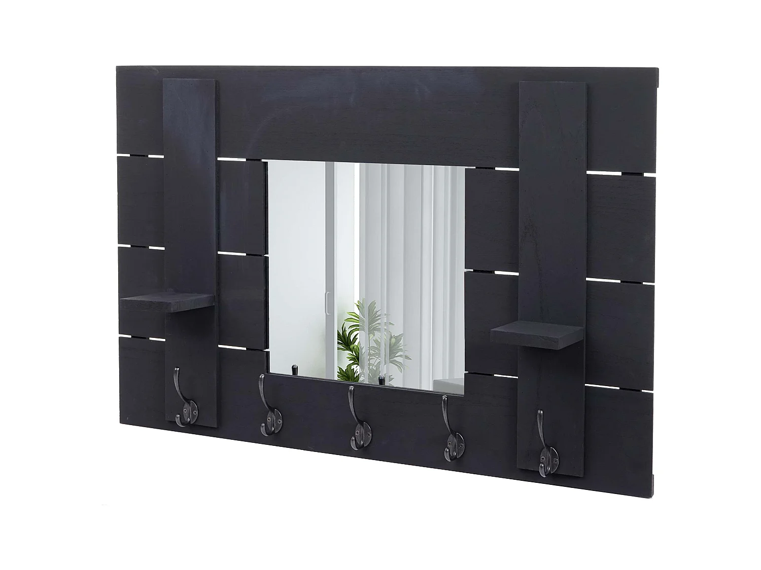 Porte manteau mural miroir bois marron 90 x 60 x 14.5 cm 04_0000996