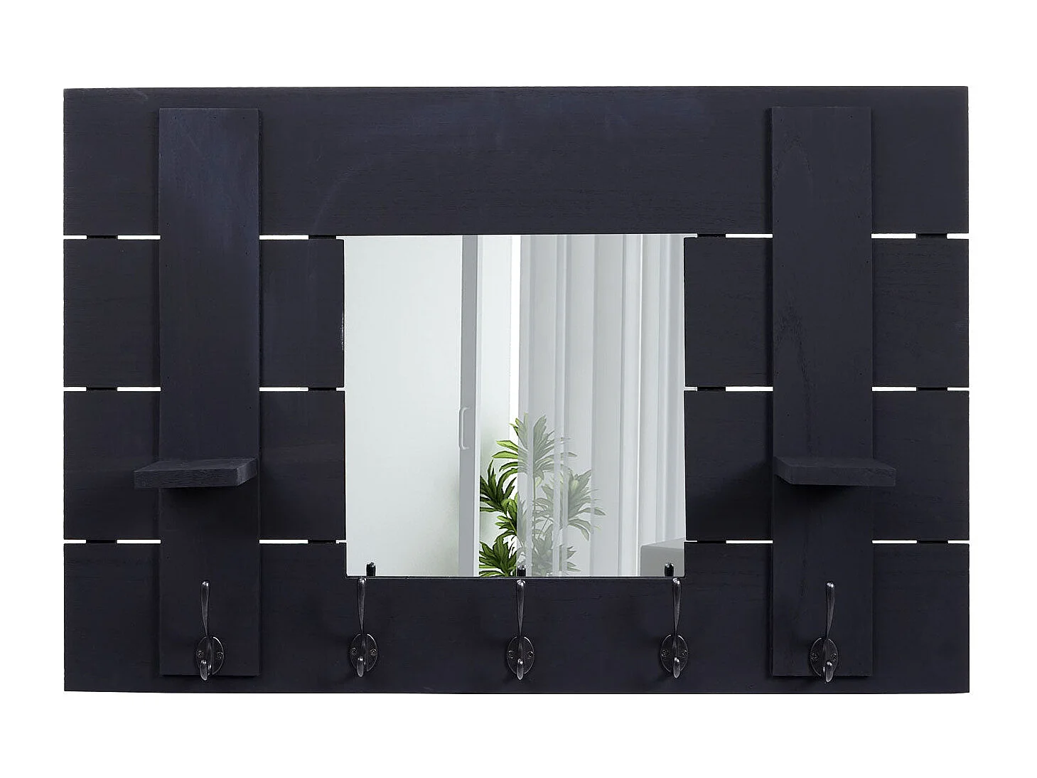 Porte manteau mural miroir bois marron 90 x 60 x 14.5 cm 04_0000996