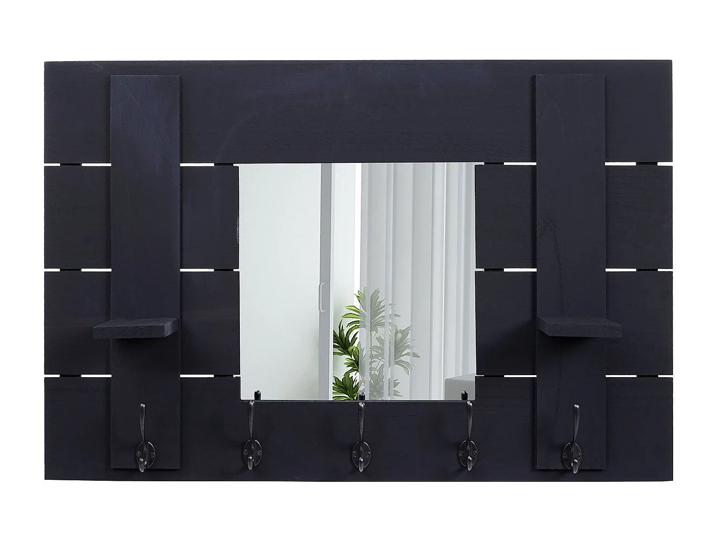 Porte manteau mural miroir bois marron 90 x 60 x 14.5 cm 04_0000996