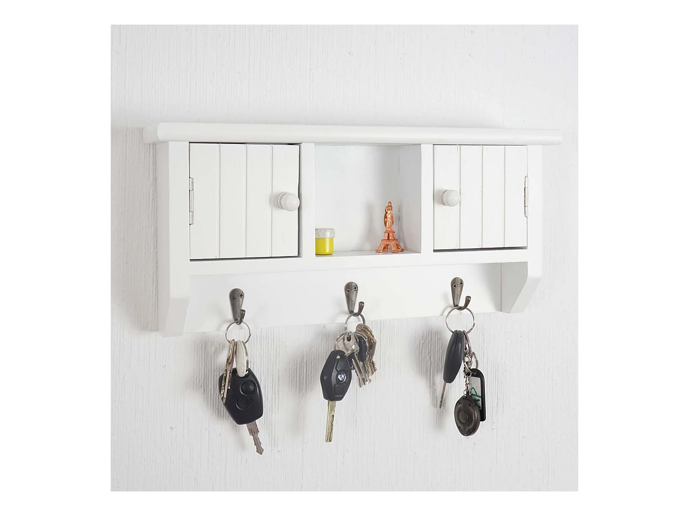 Porte-clés meuble d'entrée mural bois blanche 40 x 8 x 19 cm 04_0003586