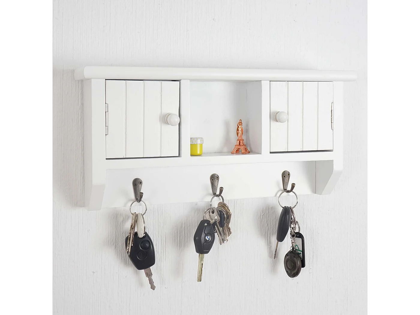 Porte-clés meuble d'entrée mural bois blanche 40 x 8 x 19 cm 04_0003586
