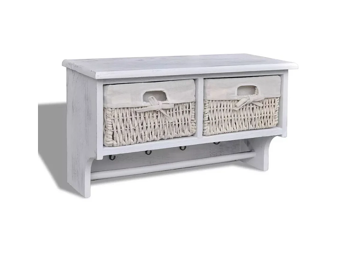 Porte-manteau blanc meuble d'entrée bois blanche 60 x 23 x 33 cm DEC024177