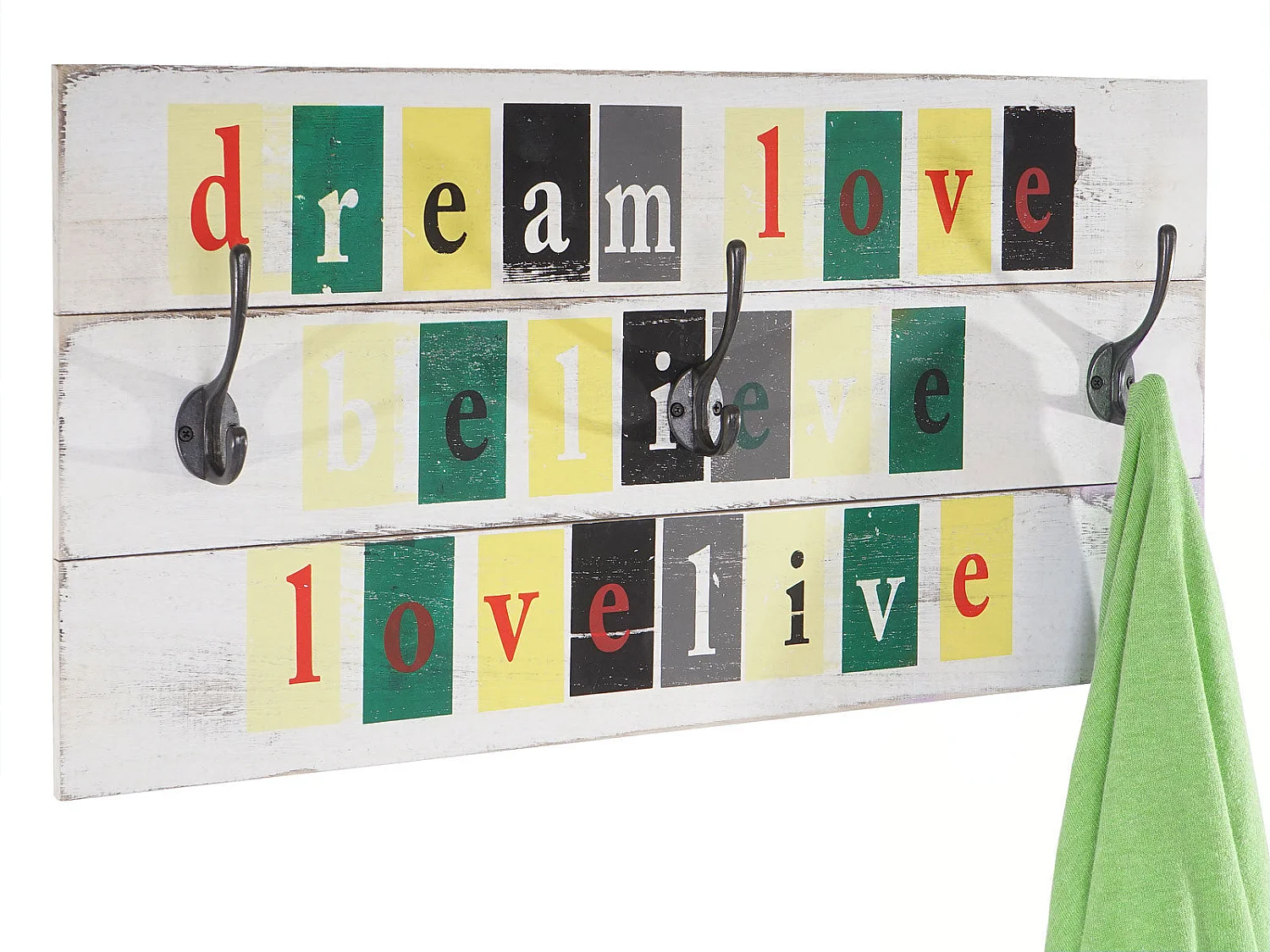 Porte-manteau mural dream-love-believe-Love-Live coloré 60 x 8 x 30 cm 04_0001022