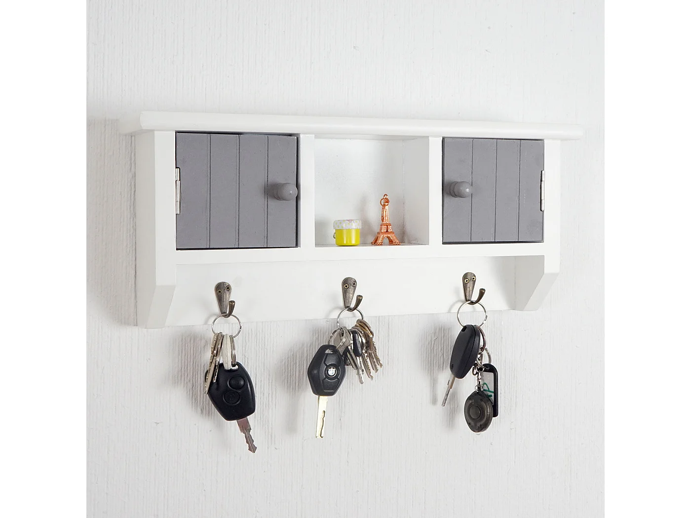 Porte-clés meuble d'entrée mural bois blanche 40 x 8 x 19 cm 04_0003587