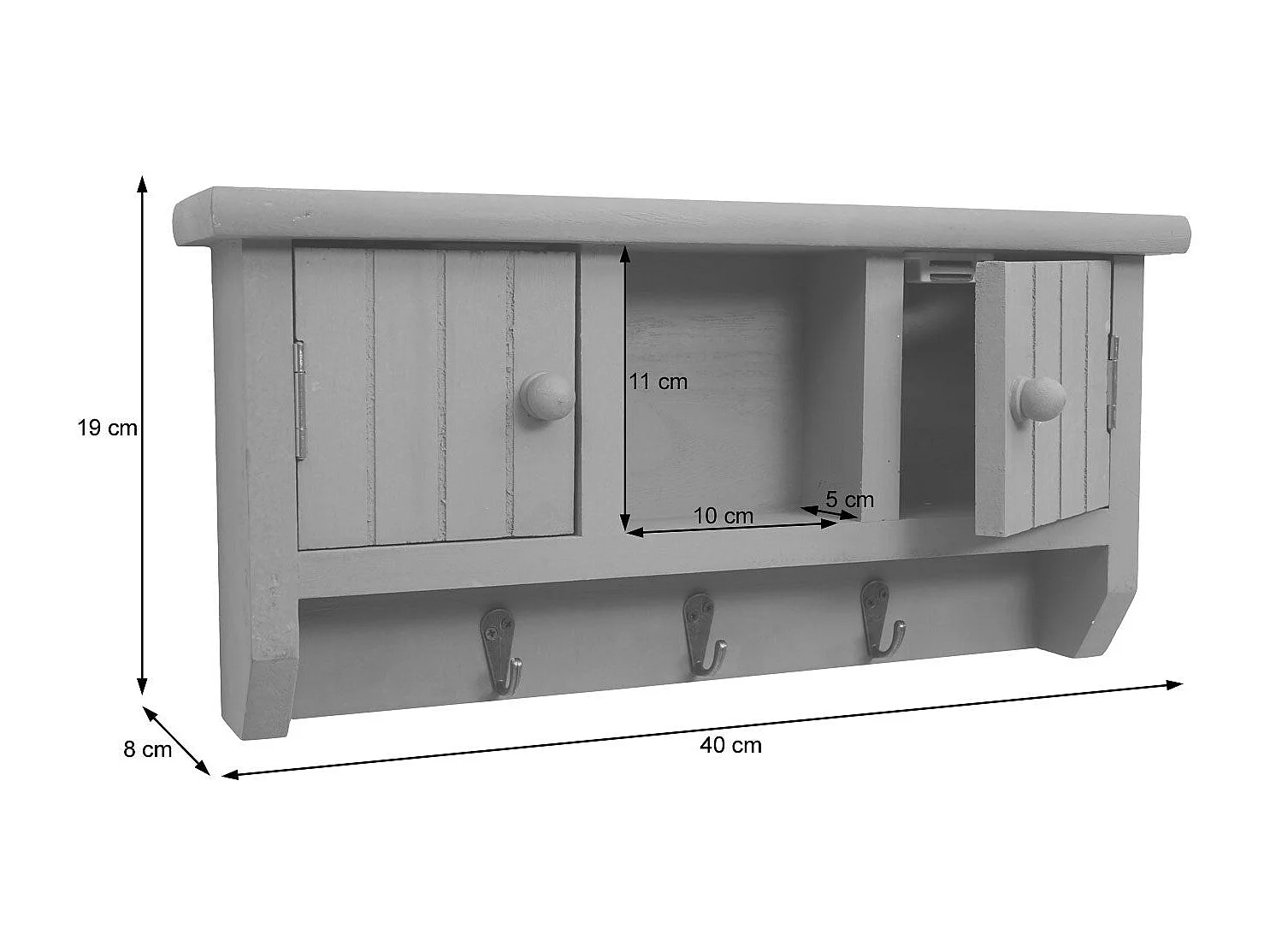 Porte-clés meuble d'entrée mural bois blanche 40 x 8 x 19 cm 04_0003587
