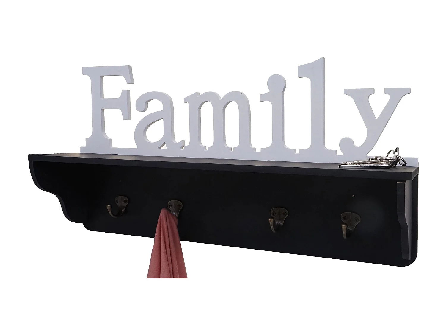 Porte-manteau mural Famille étagère bois blanche 60 x 13 x 30 cm 04_0001016