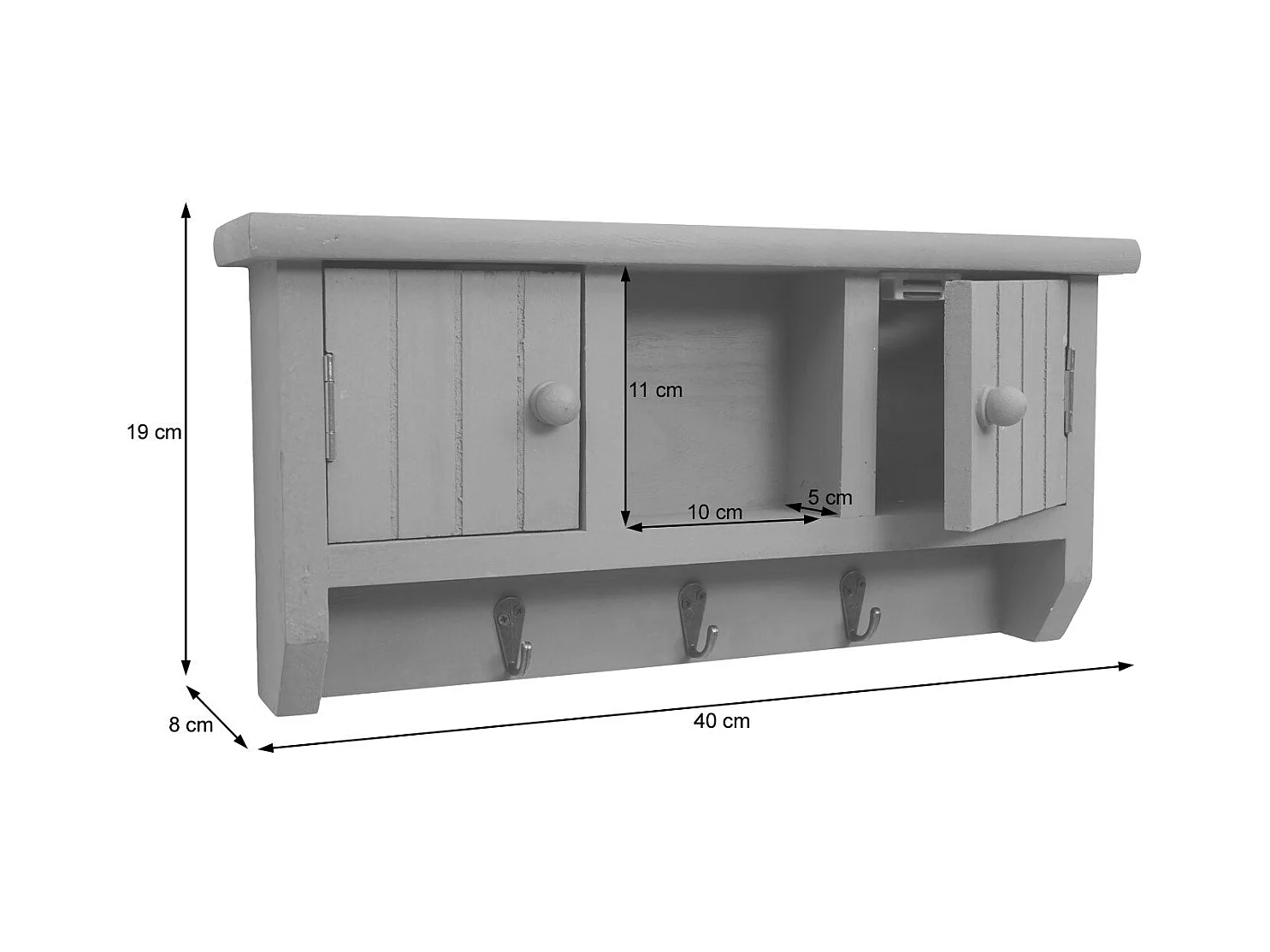 Porte-clés meuble d'entrée mural bois marron 40 x 8 x 19 cm 04_0002453