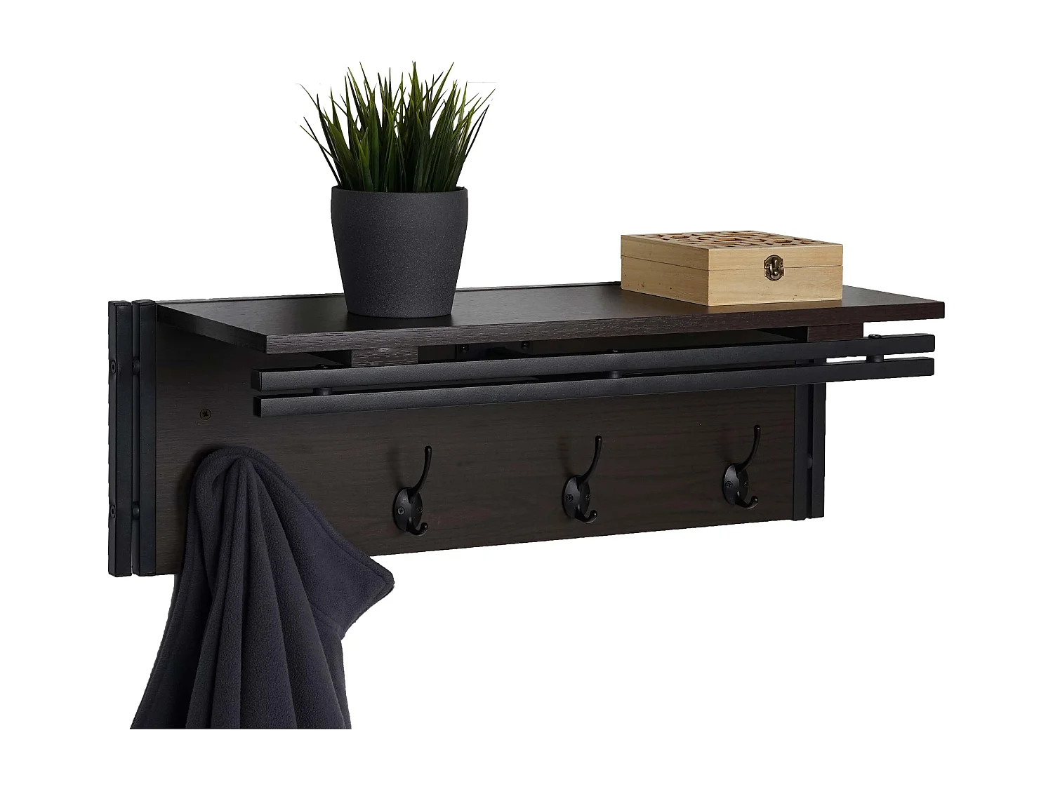 Porte-manteau mural étagère rangement effet bois marron 75 x 24 x 24 cm 04_0000973