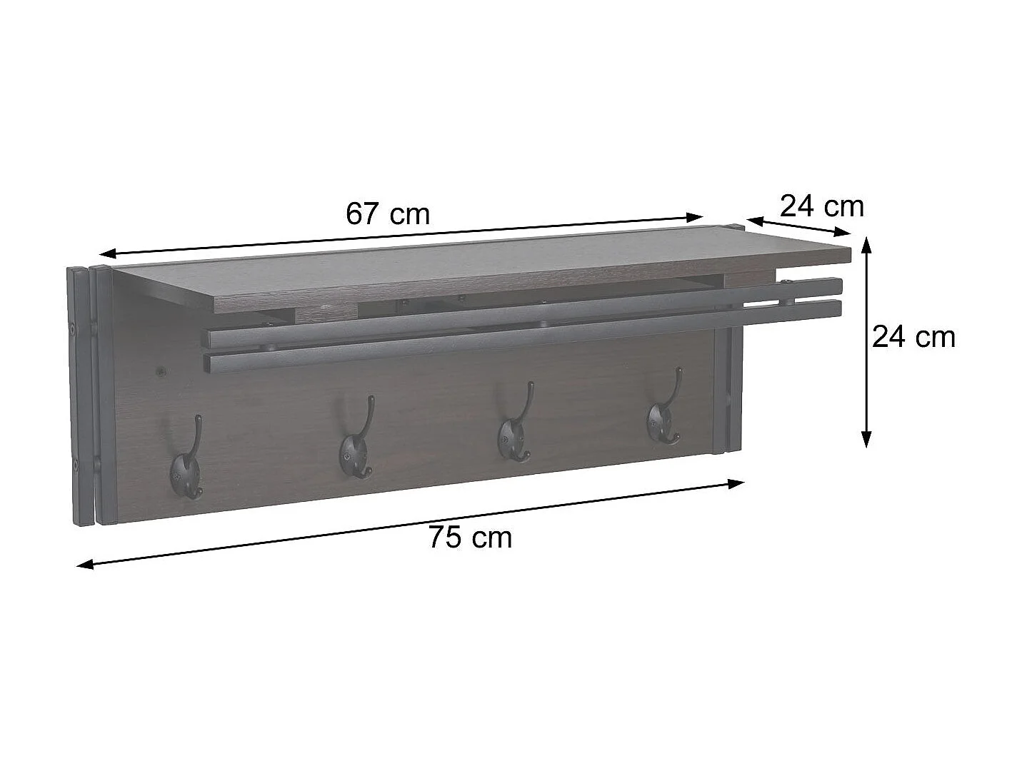 Porte-manteau mural étagère rangement effet bois marron 75 x 24 x 24 cm 04_0000973