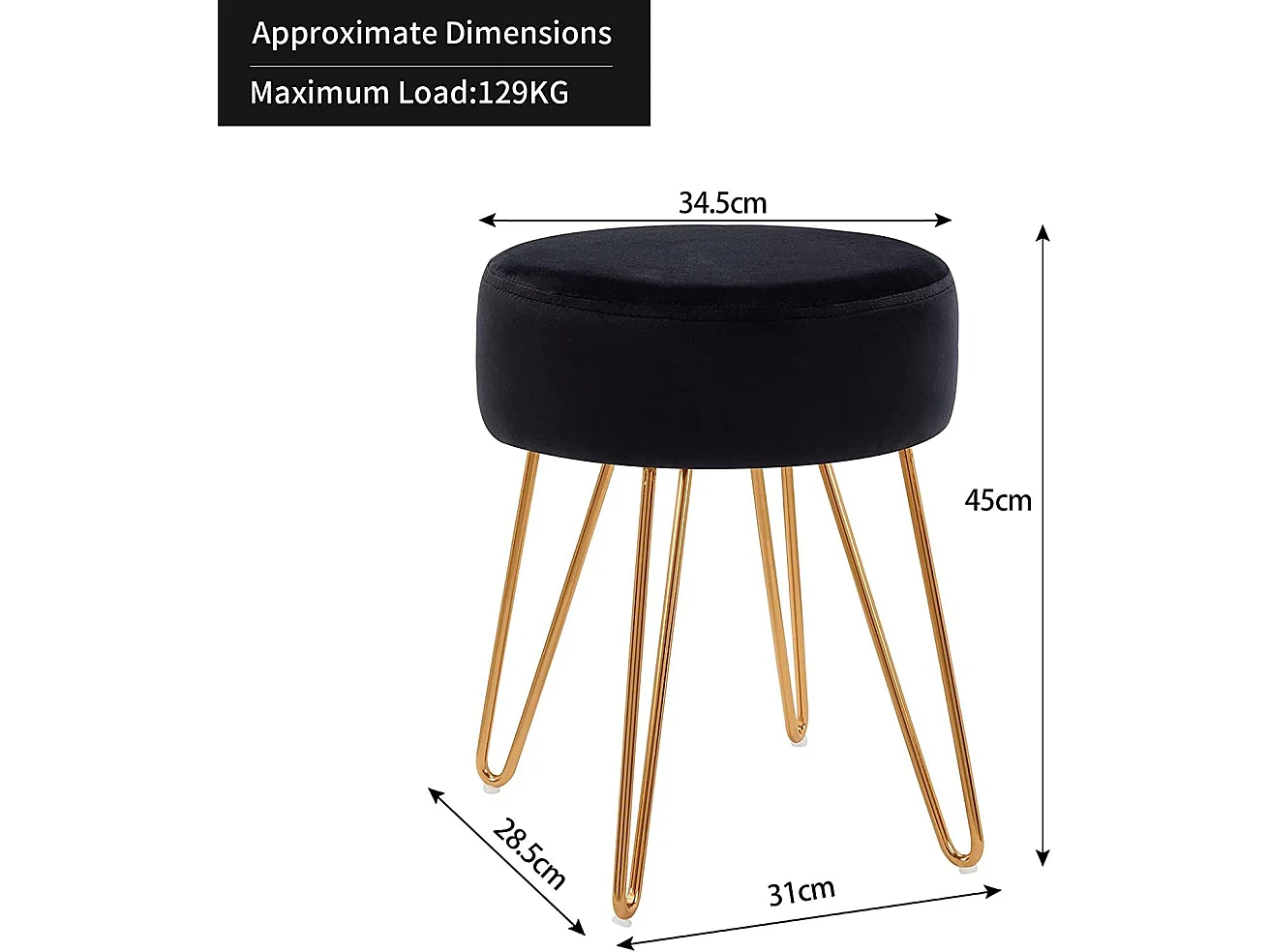 Tabouret en tissu velours métal argentée 35 x 35 x 45 cm TABO09075