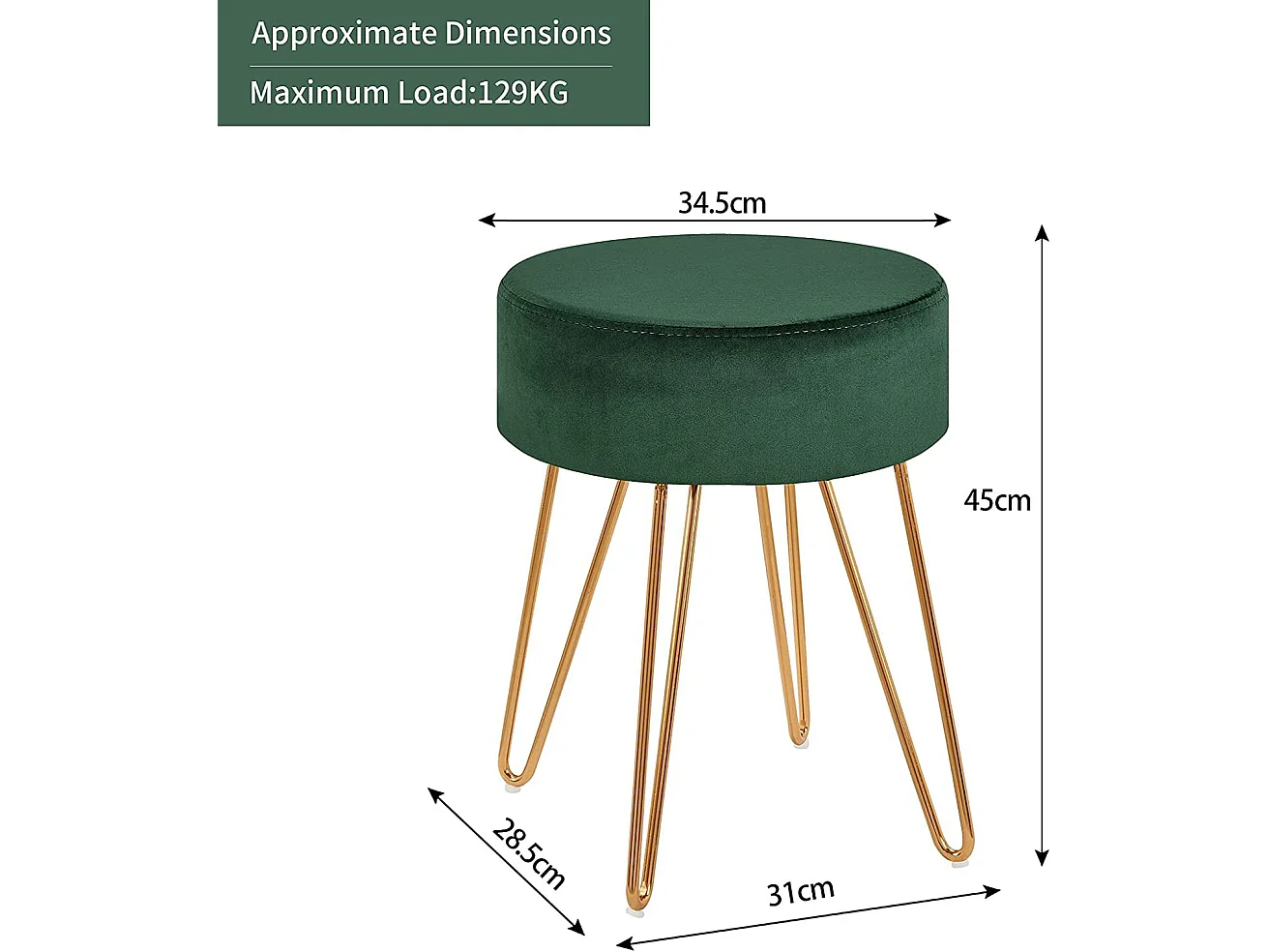Tabouret en tissu velours métal argentée 35 x 35 x 45 cm TABO09076