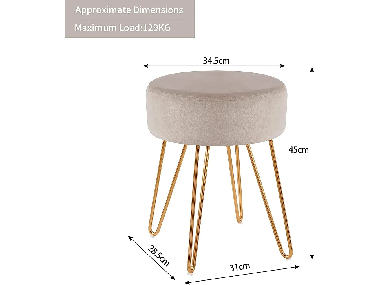 Tabouret en tissu velours métal crème 35 x 35 x 45 cm TABO09078
