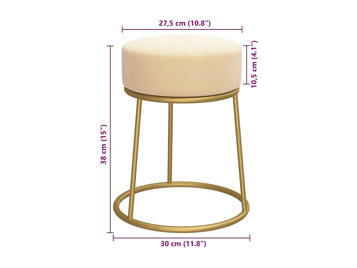 Tabouret assise pouf rond métal argentée 30 x 30 x 38 cm DEC026367
