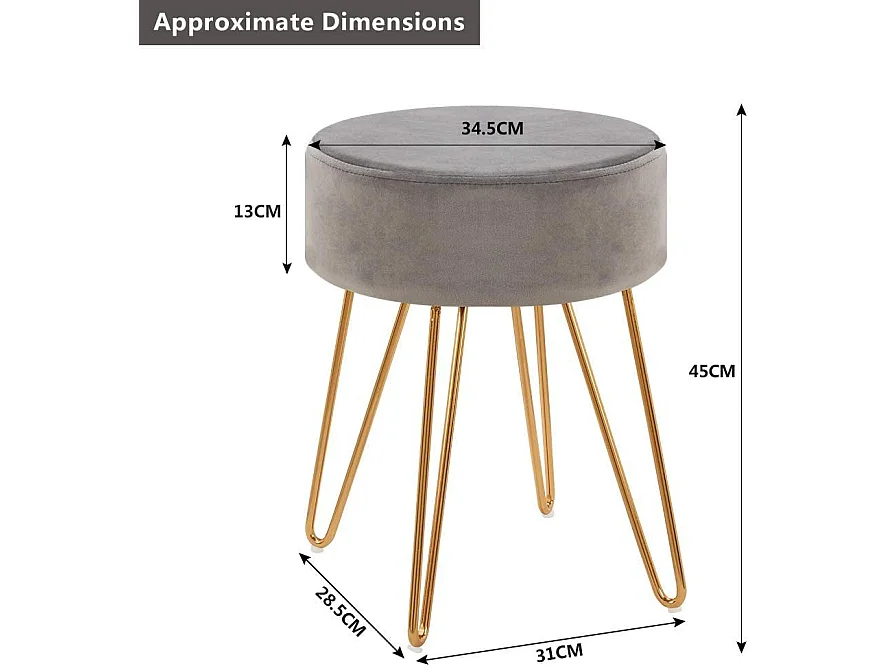 Tabouret en tissu velours métal grise 35 x 35 x 45 cm TABO09077